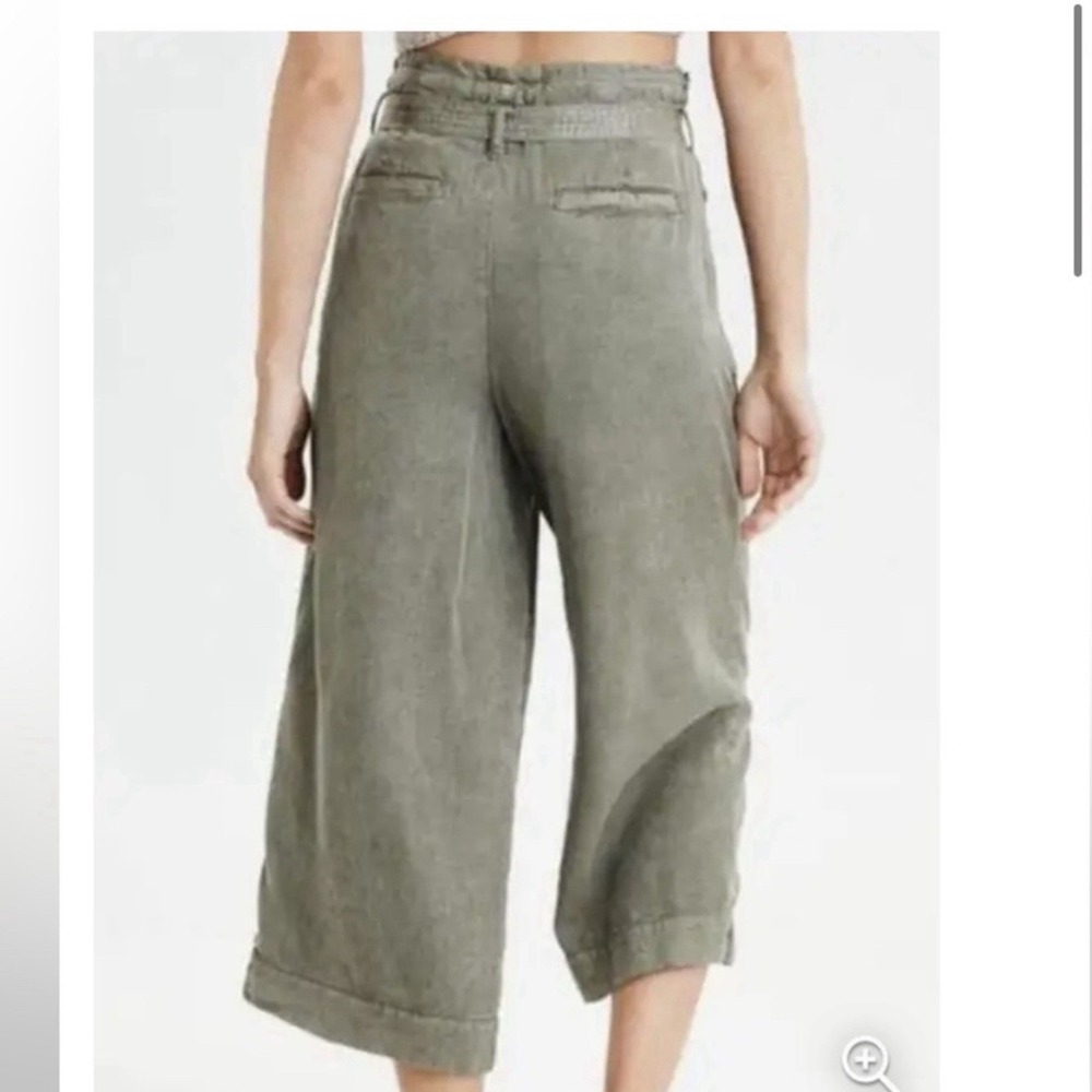 American Eagle Green Paper Bag Cropped Wide Leg Pants 14 Belted Boho Baggy Loose - Picture 2 of 10
